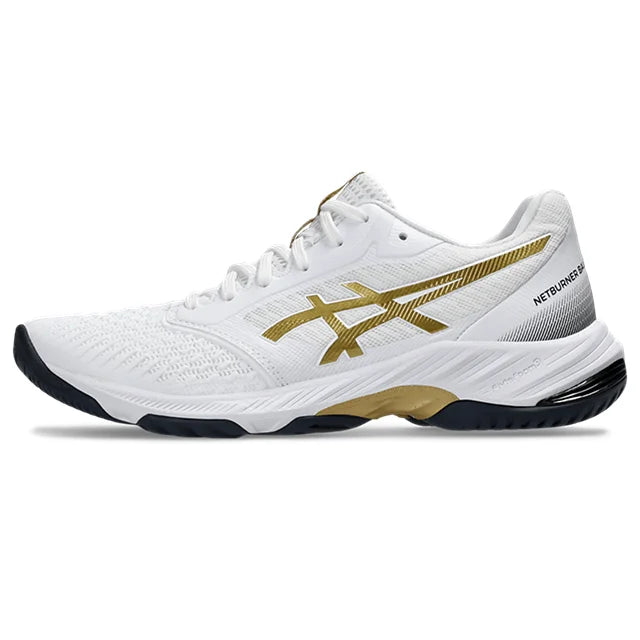 Asics - 1052A069 - NETBURNER BALLISTIC FF 3 - 110 WHITE/PURE GOLD - ženski copat 2025