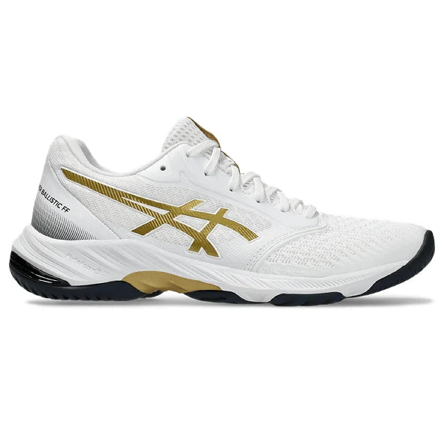 Asics - 1052A069 - NETBURNER BALLISTIC FF 3 - 110 WHITE/PURE GOLD - ženski copat 2025